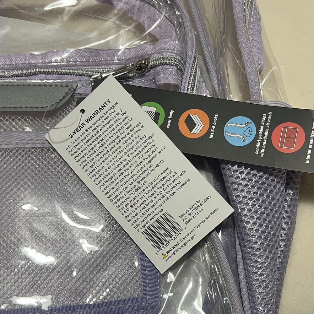 Summit Ridge - Clear Backpack with Lavender Trim - Picture 4 of 4